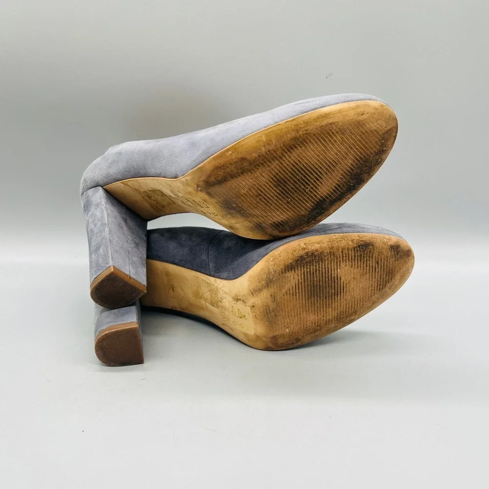 J Crew Shoes Women 9 Gray Suede Block Heel Round Toe Classic Dress Pumps Slip On